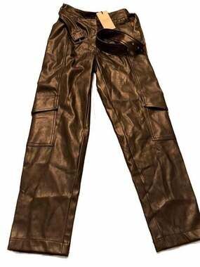 Sen NWT Black Faux Leather Belted Cargo Pants